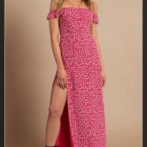 SIDNEY RED MULTI OFF SHOULDER MAXI DRESS